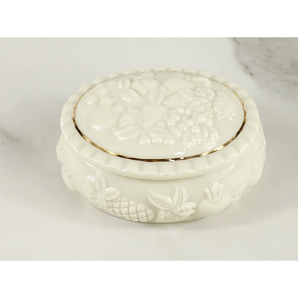 Lenox Trinket Jewelry Box Fruits Of Life 3 1/4" Ivory Porcelain 1998 Gold Trim